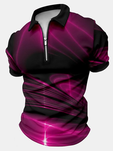 

Men's Colorful Aurora Abstract Art Business Printing Regular Fit Casual Random Print Polo Collar Polo Shirt, Rose red, T-shirts