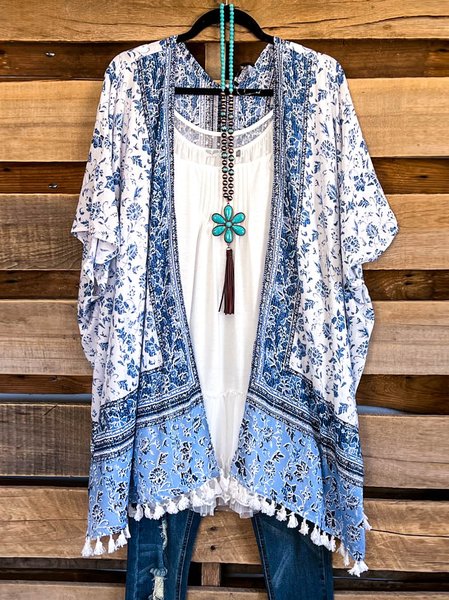 

Lace Floral Regular Fit Boho Leather & Faux Leather, Blue, Cardigans