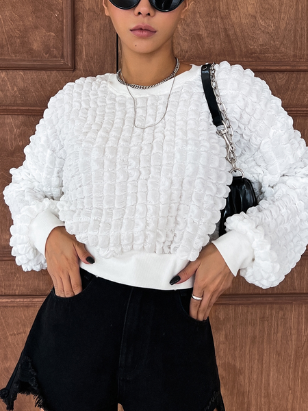 

Elegant Plain Crew Neck Shirt, White, Blouses and Shirts