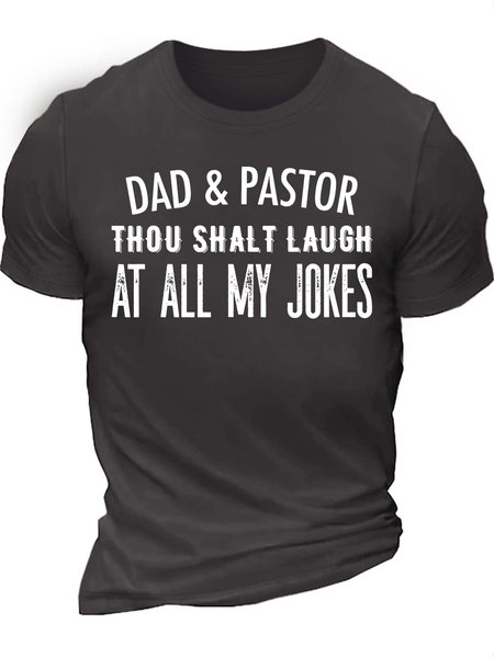 

Men’s Dad & Pastor Thou Shalt Laugh At All My Jokes Text Letters Casual Regular Fit Crew Neck T-Shirt, Deep gray, T-shirts
