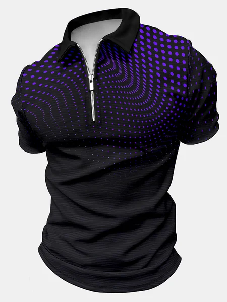 

Men's Geometric Polka Dot Abstract Art Gradient Wave Shading Business Printing Random Print Polo Collar Casual Polo Shirt, Purple, T-shirts