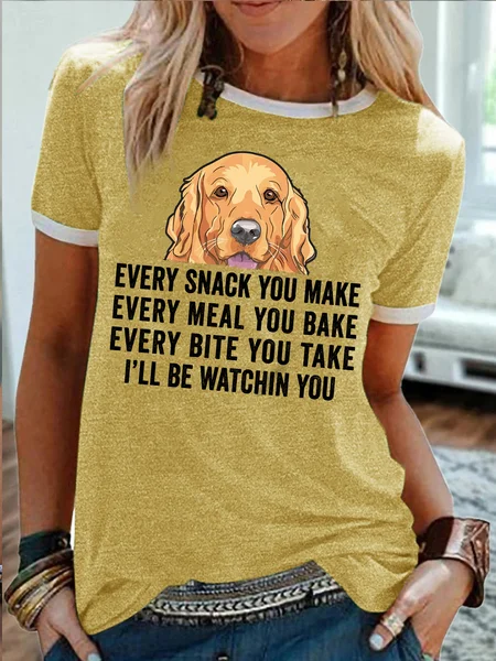 

Women's Every Snack You Make Every Meal You Bake Every Bite You Take I'll Be Watching You Funny Graphic Printing Cotton-Blend Casual Regular Fit Text Letters T-Shirt, Yellow, T-shirts