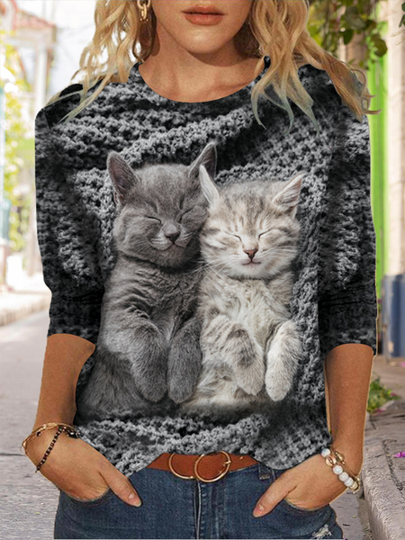 

Women‘s Funny Cat Simple Regular Fit Shirt, Gray, Long sleeves