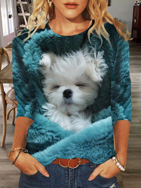 

Women's Regular Fit Simple Funny Dog Shirt, Cyan, Long sleeves