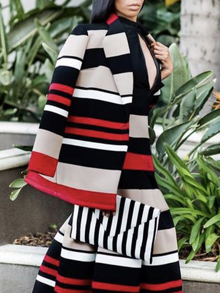 

Urban Striped Lapel Collar Regular Fit Long Sleeve Blazer, Multicolor, Blazers
