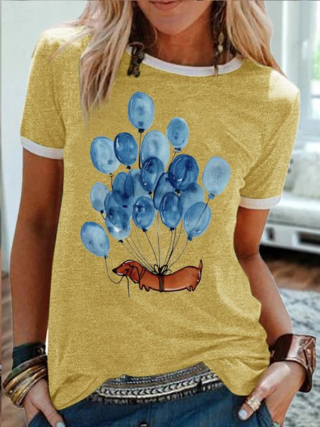 

Women's Dog Balloon Watercolor Art Funny Graphic Printing Cotton-Blend Casual Text Letters T-Shirt, Yellow, T-shirts