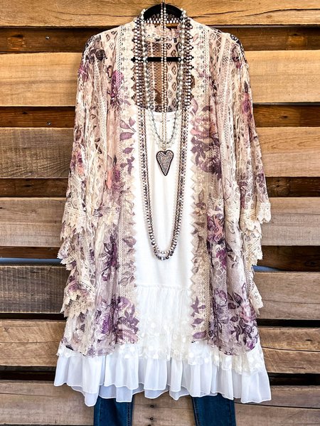 

Regular Fit Others Floral Boho Leather & Faux Leather, Purple, Cardigans