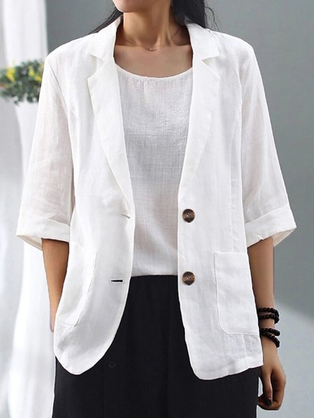 

Casual Shawl Collar Cotton And Linen Blazer, White, Blouses & Shirts