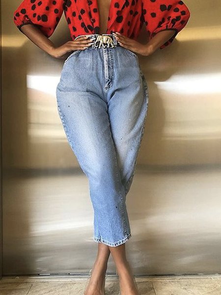 

Regular Fit Plain Casual Jeans, Blue, Jeans