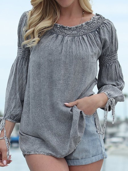 

Crew Neck Plain Casual Regular Fit Shirt, Gray, Tunics