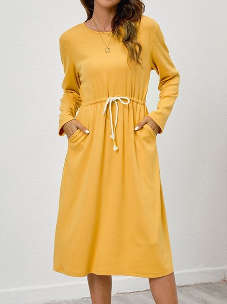 

Casual Crew Neck Regular Fit Dress, Yellow, Dresses