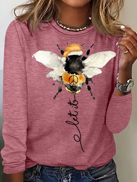 

Women's Let It Be Crew Neck Casual Shirt, Rose red, Long sleeves