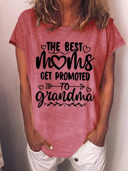 

Women’s The Best Moms Get Promoted To Grandma Loose Text Letters Crew Neck Casual T-Shirt, Pink, T-shirts