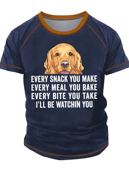 

Men's Every Snack You Make Every Meal You Bake Every Bite You Take I'll Be Watching You Funny Yellow Dog Graphic Printing Casual Crew Neck Text Letters T-Shirt, Dark blue, T-shirts