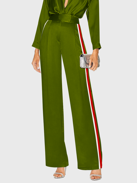 

Regular Fit Urban Fashion Color Block Straight Long Pants, Green, Pants