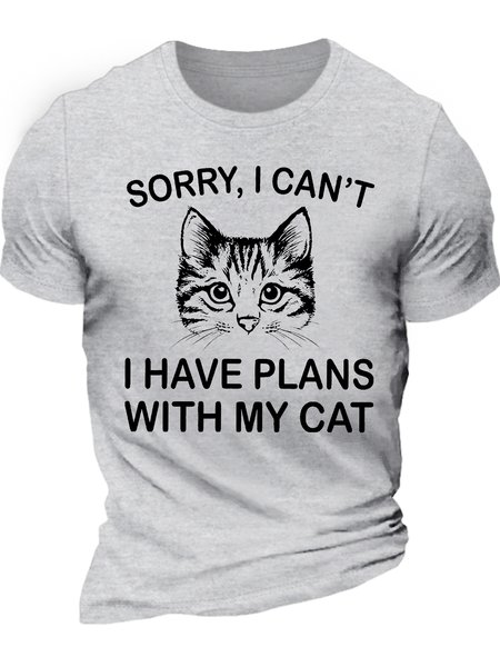 

Men's Sorry I Can't I Have Plans with My Cat Casual Cotton Loose T-Shirt, Light gray, T-shirts