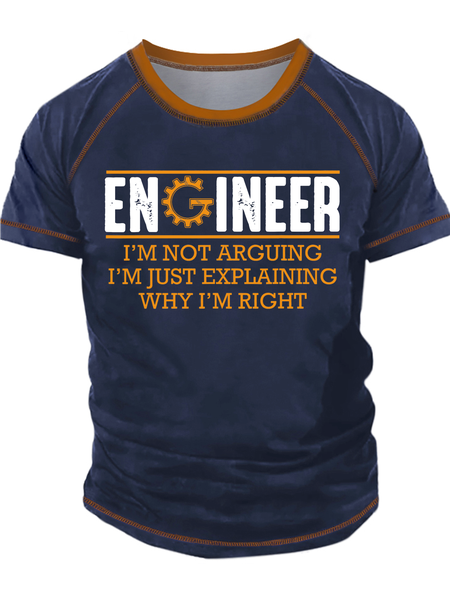 

Men’s Engineer I’m Not Arguing I’m Just Explaining Why I’m Right Regular Fit Text Letters Casual T-Shirt, Deep blue, T-shirts
