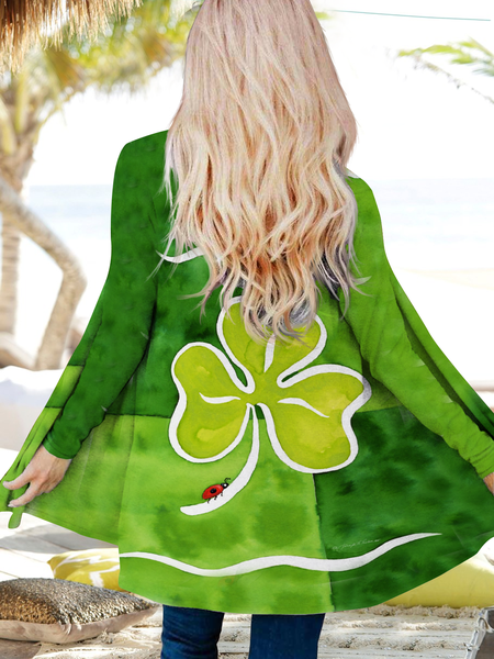 

Four-leaf clover festive loose long-sleeved cardigan, Green, Cardigans