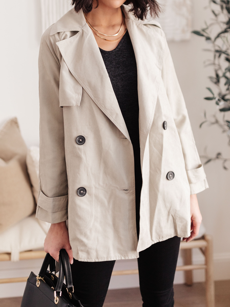 

Plain Loose Casual Trench Coat, Apricot, Trench Coats