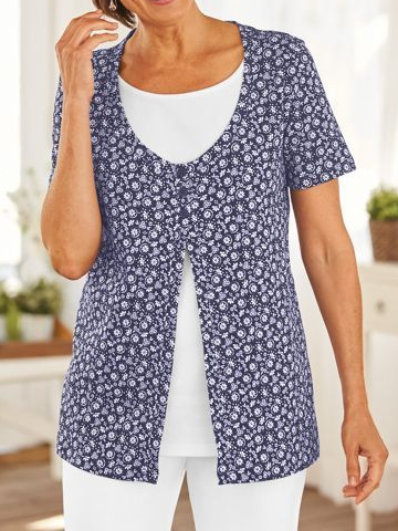 

Casual Crew Neck Loose Geometric Shirt, Blue, Shirts & Blouses