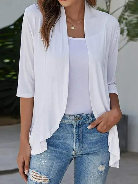 

Plain Wrap Casual Loose Trench Coat, White, Cardigans