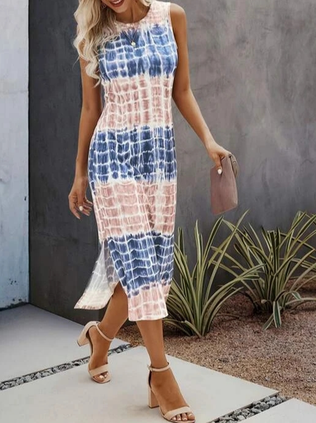 

Crew Neck Casual Tie-Dye Pattern Loose Dress, Multicolor, Dresses