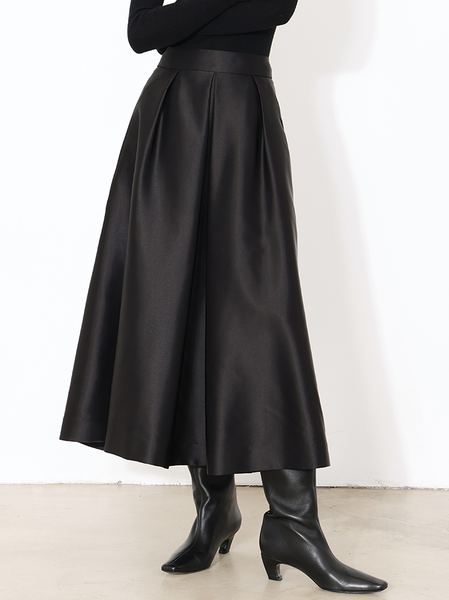 

Elegant Satin Plain Skirt, Black, Skirts