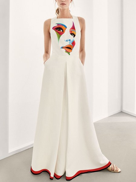 

Simple Face Regular Fit Square Neck Dress, White, Maxi Dresses