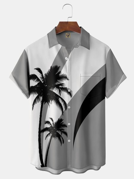 

Coconut Tree Chest Pocket Short Sleeve Hawaiian Shirt, Gray, Men Shirts