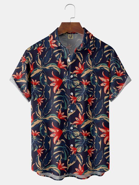

Floral Chest Pocket Short Sleeve Hawaiian Shirt, Blue, Men Shirts