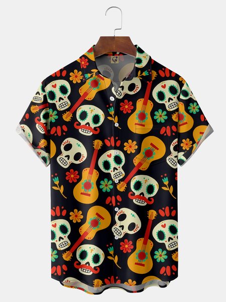 

Cinco de Mayo Chest Pocket Short Sleeve Casual Shirt, Black, Men Shirts