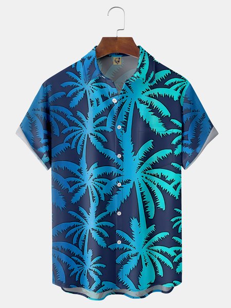 

Coconut Tree Chest Pocket Short Sleeve Hawaiian Shirt, Blue, Men Shirts