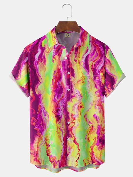 

Gradient Pattern Chest Pocket Short Sleeve Hawaiian Shirt, Purple, Men Shirts