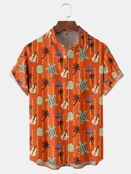 

Coconut Tree Chest Pocket Short Sleeve Hawaiian Shirt, Red, Men Shirts