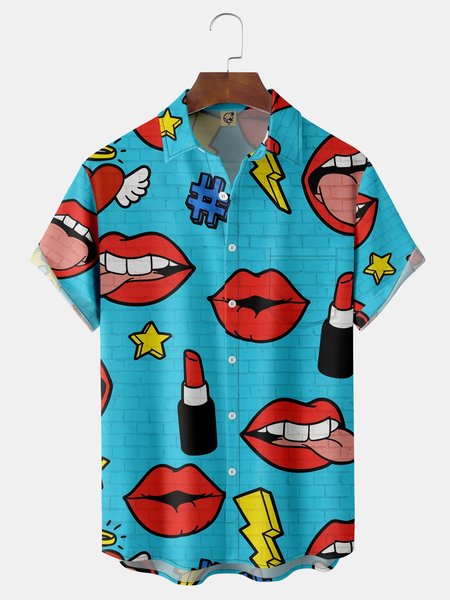 

Funky Party Chest Pocket Short Sleeve Casual Shirt, Blue, Men Shirts