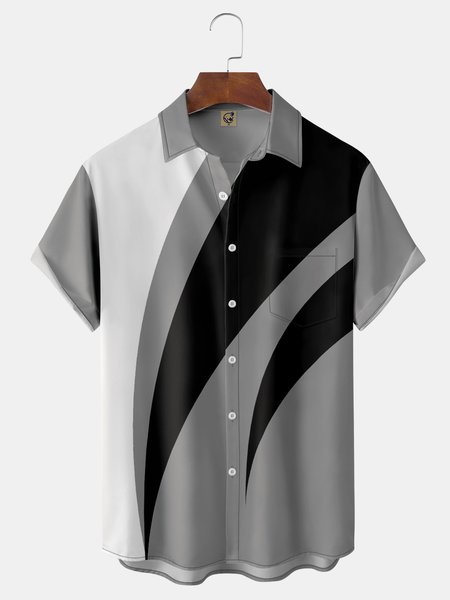 

Geometry Chest Pocket Short Sleeve Casual Shirt, Gray, Men Shirts