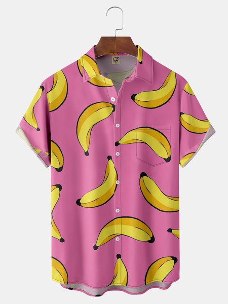

Banana Chest Pocket Short Sleeve Hawaiian Shirt, Pink, Men Shirts