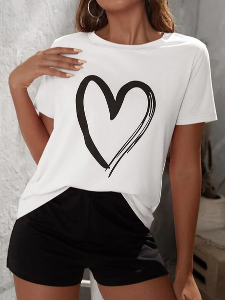 

Crew Neck Loose Casual Geometric Two-Piece Set, Black-white, Tops