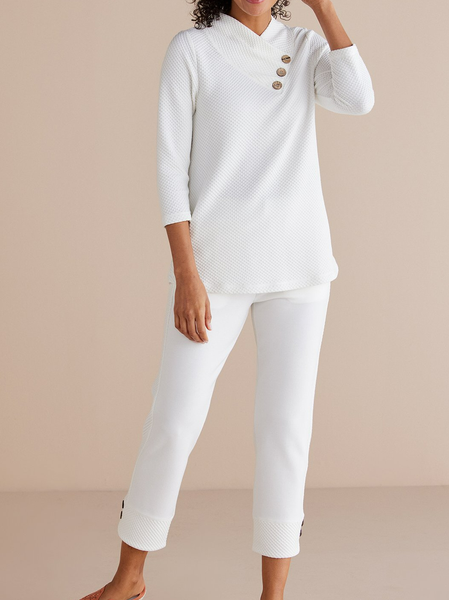 

Cross Neck Casual Regular Fit Two-Piece Set, White, Suit Set