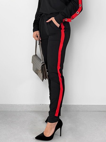 

Regular Fit Color Block Urban Fashion Pants, Black, Pants