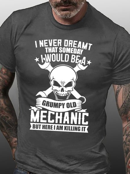 

Men's GRUMPY OLD MECHANIC Cotton Letters Casual T-Shirt, Deep gray, T-shirts