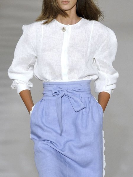 

Daily Long sleeve Elegant Regular Fit Plain Blouse, White, Blouses and Shirts