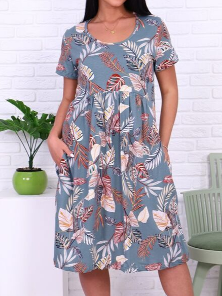 

Casual Crew Neck Floral Loose Dress, Multicolor, Dresses