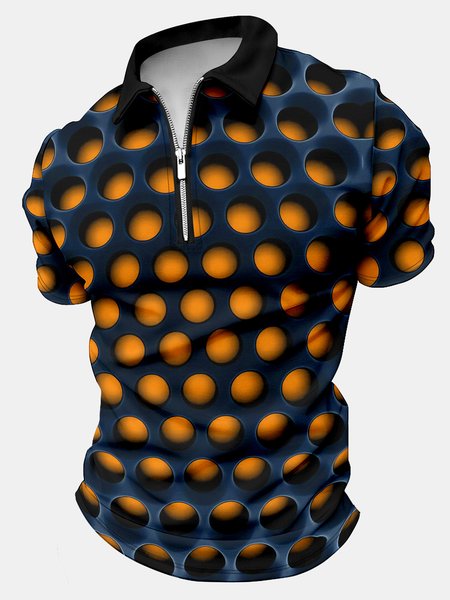 

Men's Business Abstract Geometric Honeycomb Colorful Printing Regular Fit Casual Polo Collar Polo Shirt, Blue, T-shirts