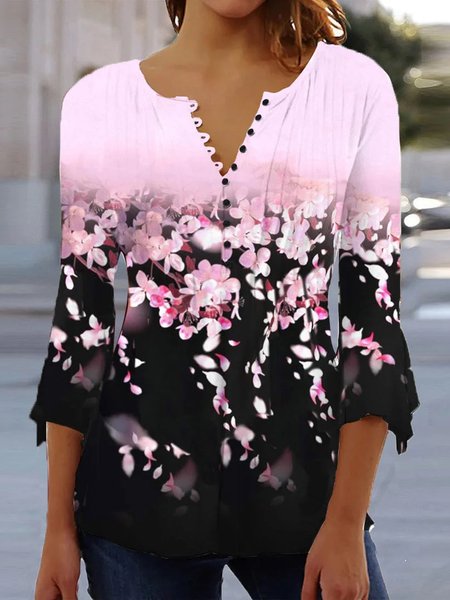 

Casual V Neck Regular Fit Floral Shirt, Pink, Shirts & Blouses