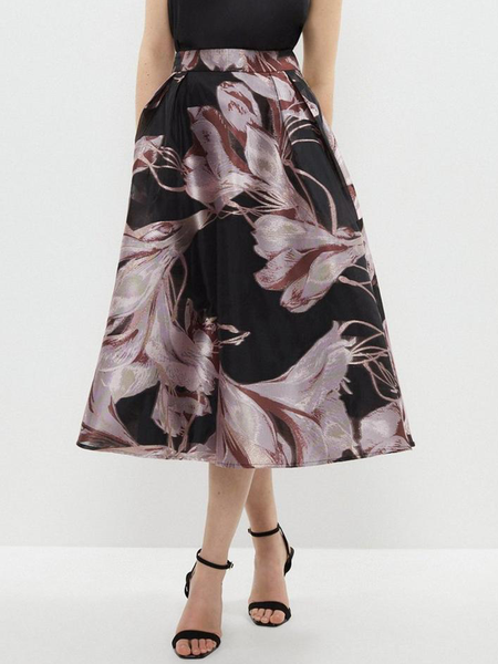 

Regular Fit Elegant Satin Skirt, Black, Skirts
