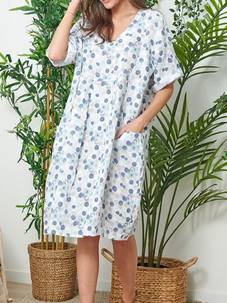 

Casual V Neck Polka Dots Regular Fit Dress, Multicolor, Dresses