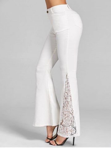 

Regular Fit Lace Boho Plain Fashion Pants, White, Pants