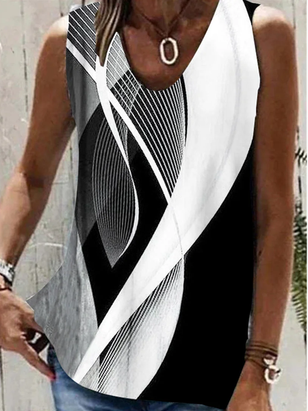 

Casual Regular Fit Crew Neck Tank Top, Black-white, Tanks & Camis