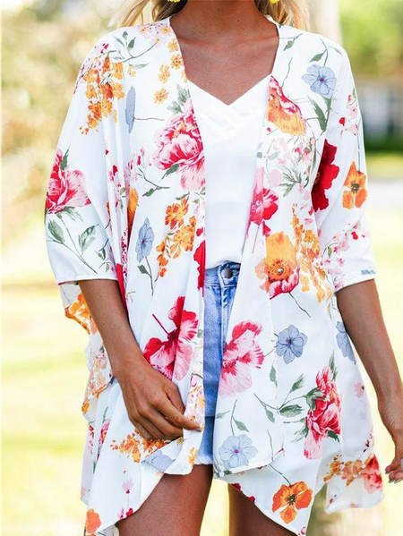 

Wrap Casual Floral Coat, White, Cardigans